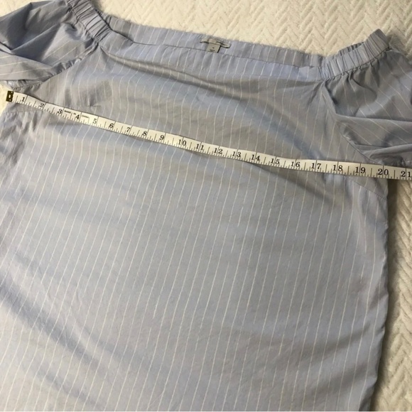 Striped Off The Shoulder Coastal Blouse Women’s Medium Blue White Tie Summer - Picture 7 of 8
